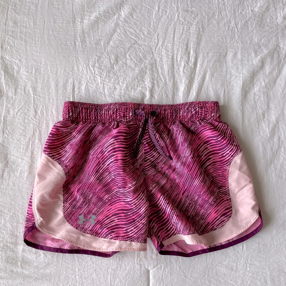 Under Armor pink/ orange dri-fit athletic shorts for girls size youth medium